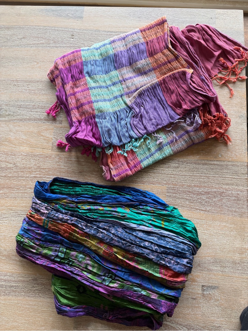 Colorful Multi-Striped Boho Scarf Set - Purple, Pink, Green, Blue
